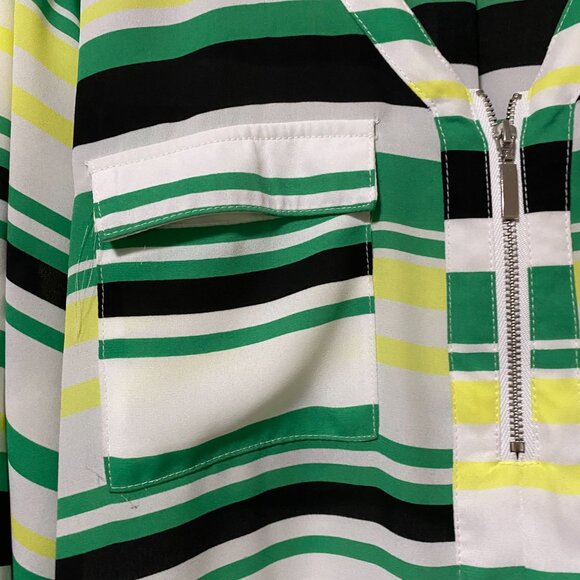 Cato long sleeve green, white, yellow & black striped tunic, size XL - Picture 4 of 12